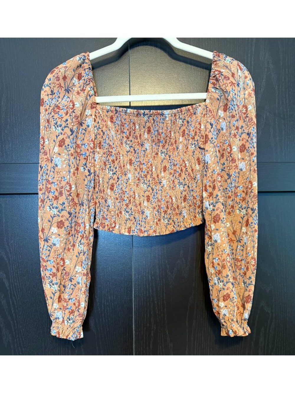 Wilfred Aritzia Women's Saga Smocked Floral Puff Sleeve Crop Peasant Blouse 2XS